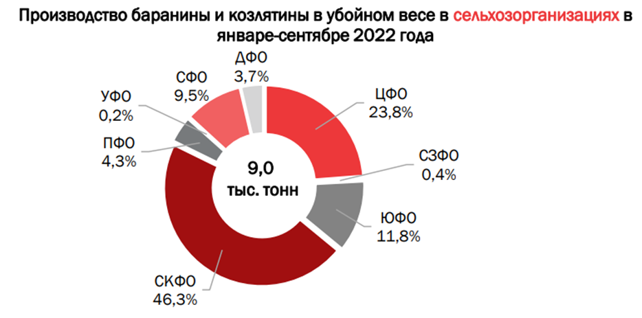 В России на 3,5% выросло производство баранины в сельхозорганизациях и КФХ